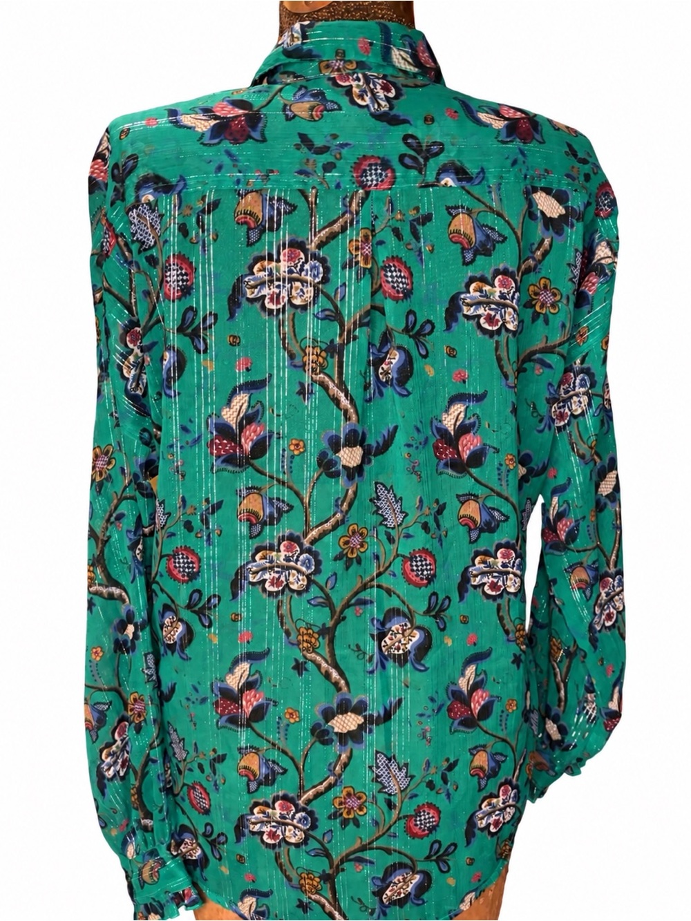 Scotch & Soda Maison Scotch Emerald Floral Sheer Metallic Blouse Size 6 - Picture 9 of 14